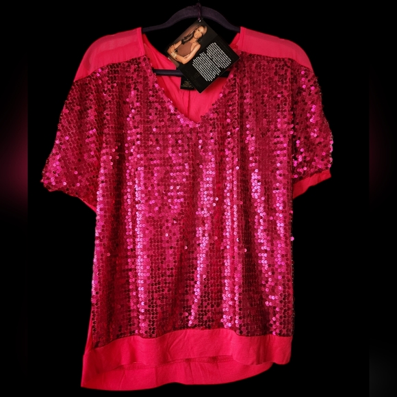 Iman bold pink sequin blouse size medium - Picture 5 of 5